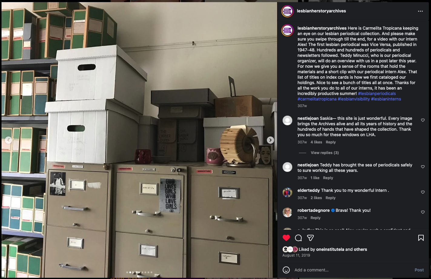 Fotografía interior de los kardex y cajas del archivo Lesbian Herstory en NY