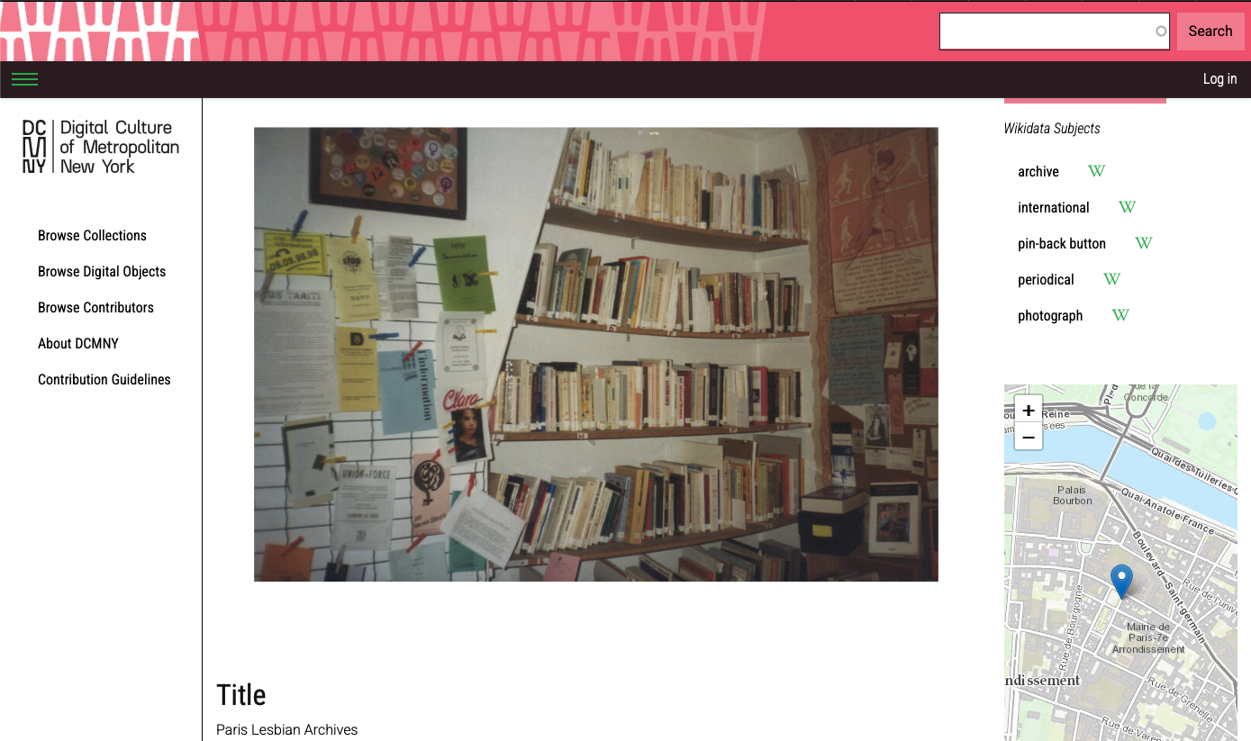 Página web DCMNY del interior del Paris Lesbianne Archive